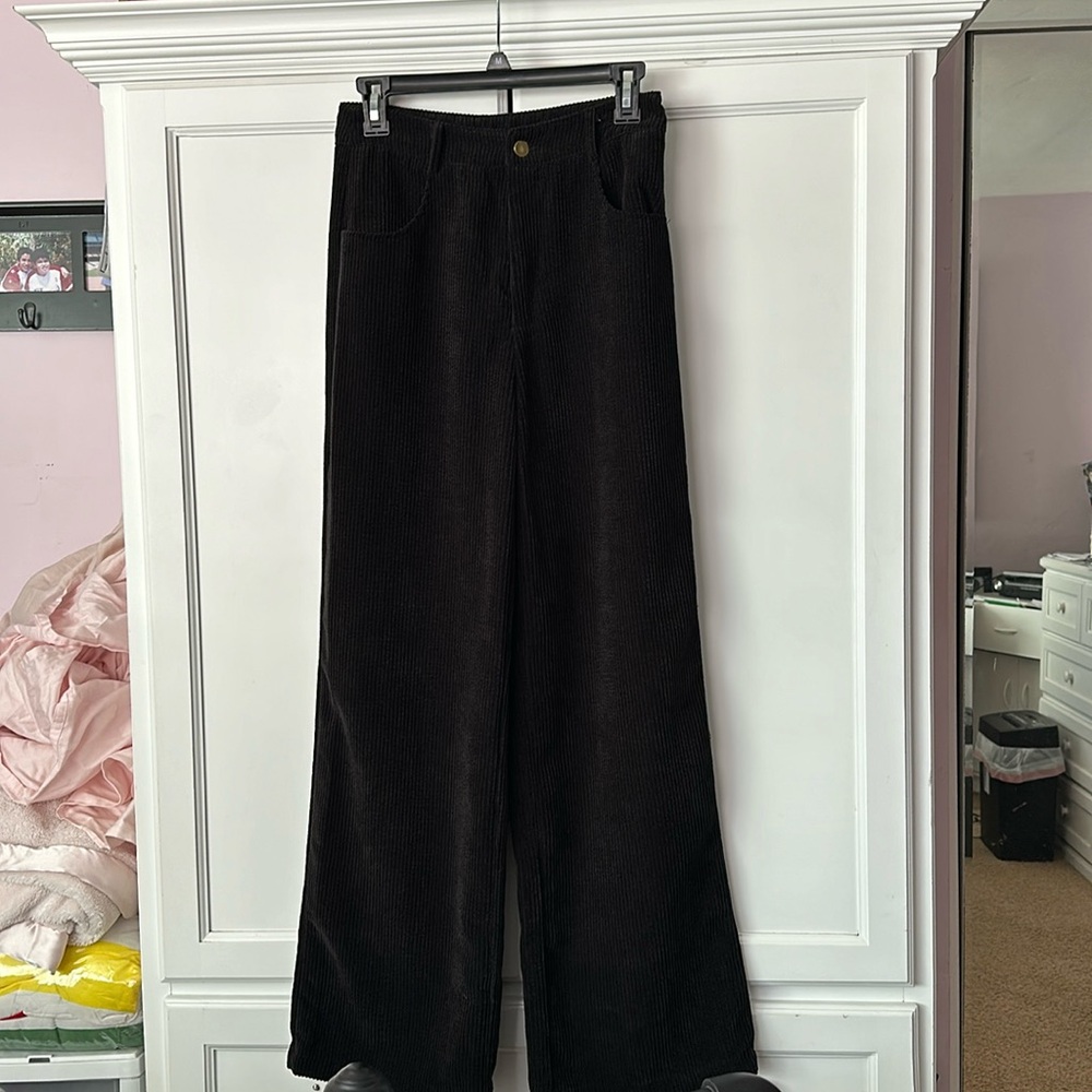 High Waisted Black Corduroy Pants — Wide Leg